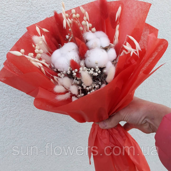 Букет-сухоцвіт( червоно-білий), фото 1