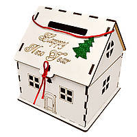 Дерев'яний Новорічний Білий Будиночок для Цукерок Коробка Скарбничка на Новий Рік для цукерок на Новий Рік