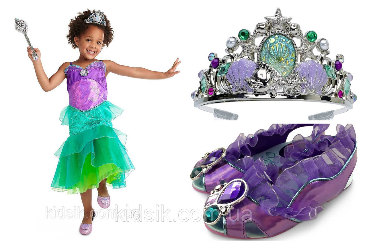 Карнавальний костюм русалочки Аріель+ тіара і туфельки , Disney Store Ariel 2018
