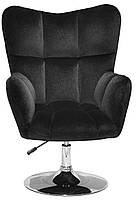 Лаунж крісло Oliver CH-Base чорний 1011 велюр хромована кругла опора, поворотне з регулюванням висоти, фото 2