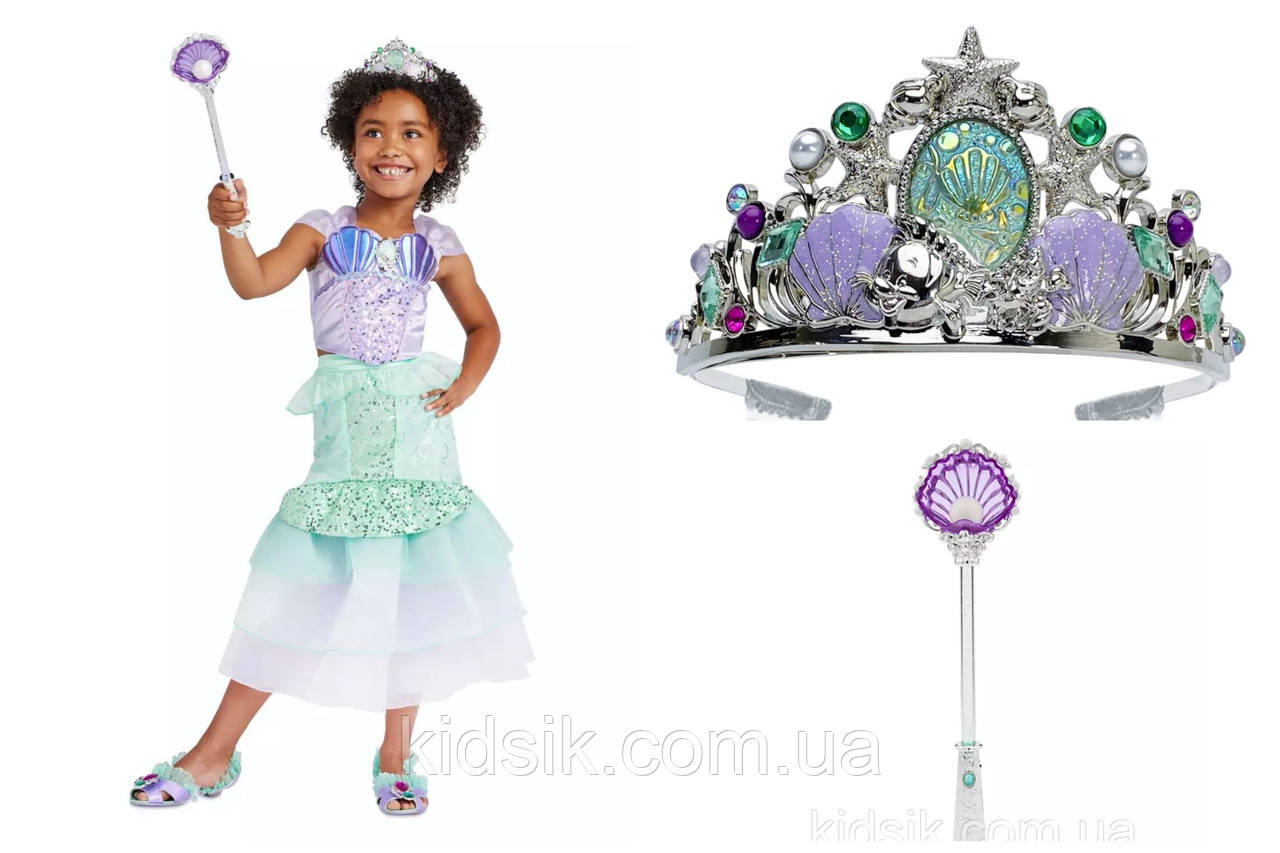 Карнавальний костюм русалочки Аріель + тіара та чарівна паличка, Disney Store Ariel – The Little Mermaid, фото 1