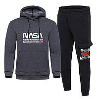 Спортивный костюм NASA мужской зимний с начесом темно-серый Кофта + Штаны на флисе Наса