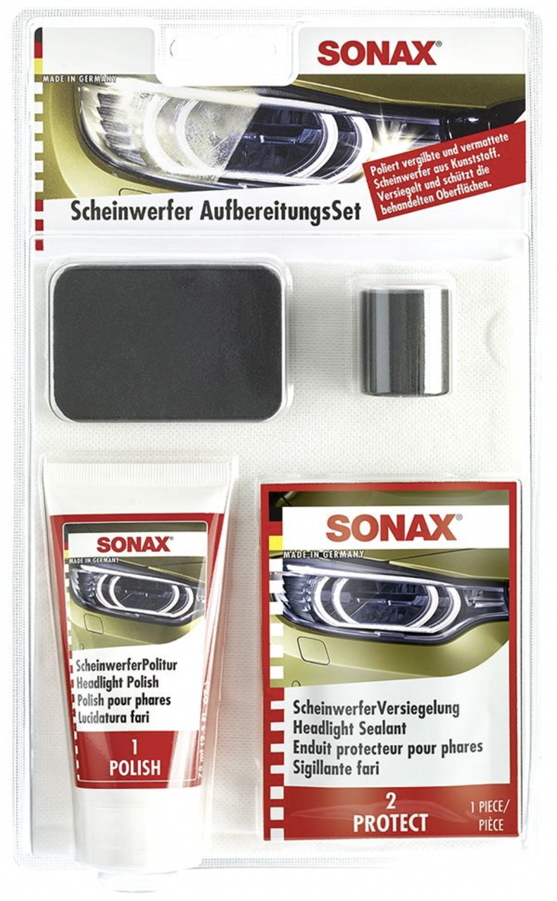 Набір для полірування пластикових фар SONAX Headlight Restoration Kit, 75 мл Комплект