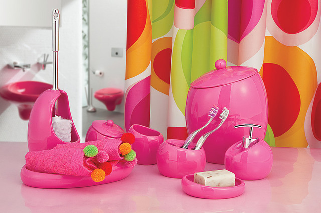 Набір у ванну кімнату 6 предметів Нора рожевий 
