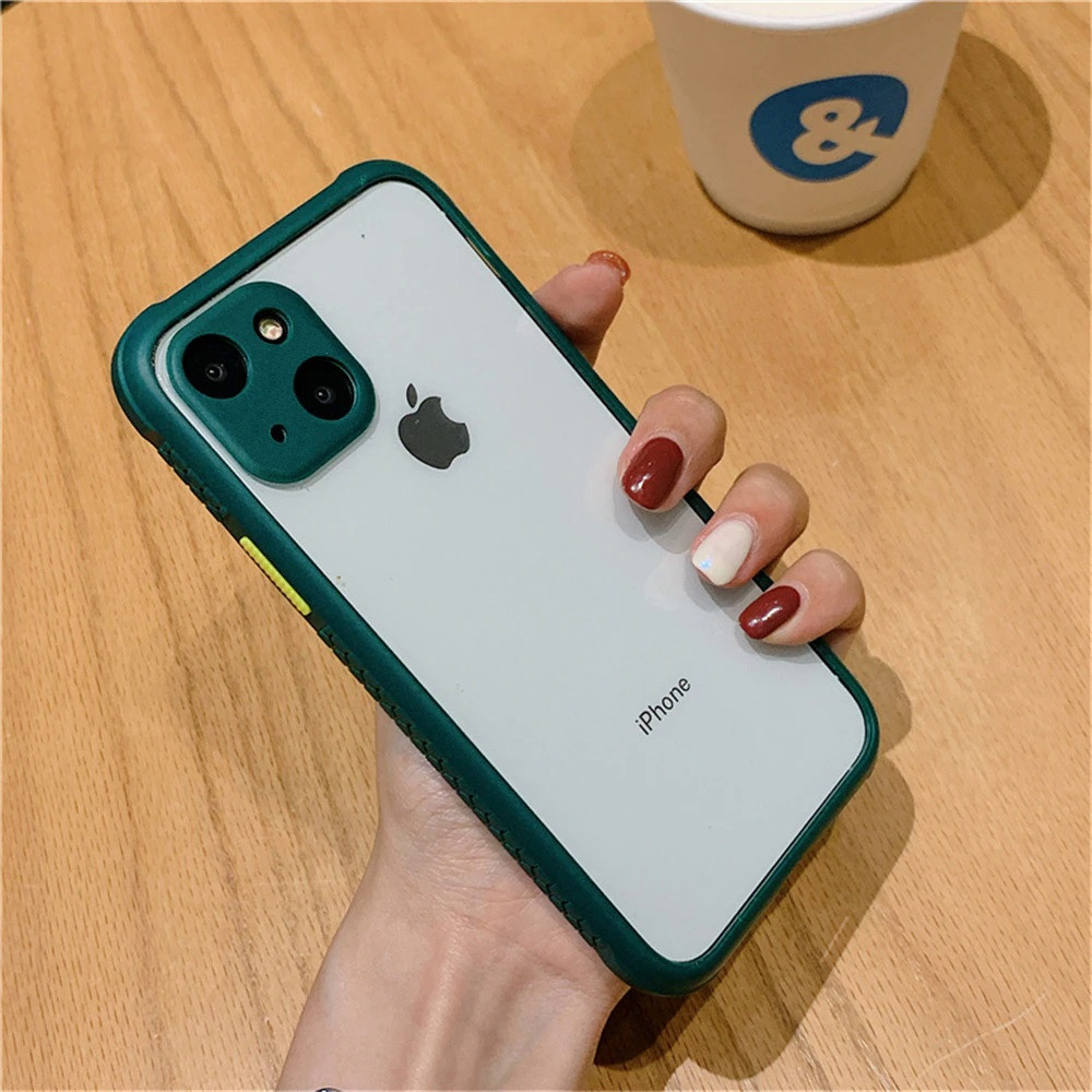 Протиударний чохол для iPhone 13 зелений прозорий бампер-захист камери