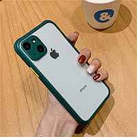 Противоударный чехол для iPhone 13 зеленый прозрачный бампер защита камеры