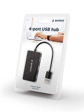 USB Хаб Gembird UHB-U2P4-03 4 в 1 USB - 4 х USB 15 см Чорний, фото 4