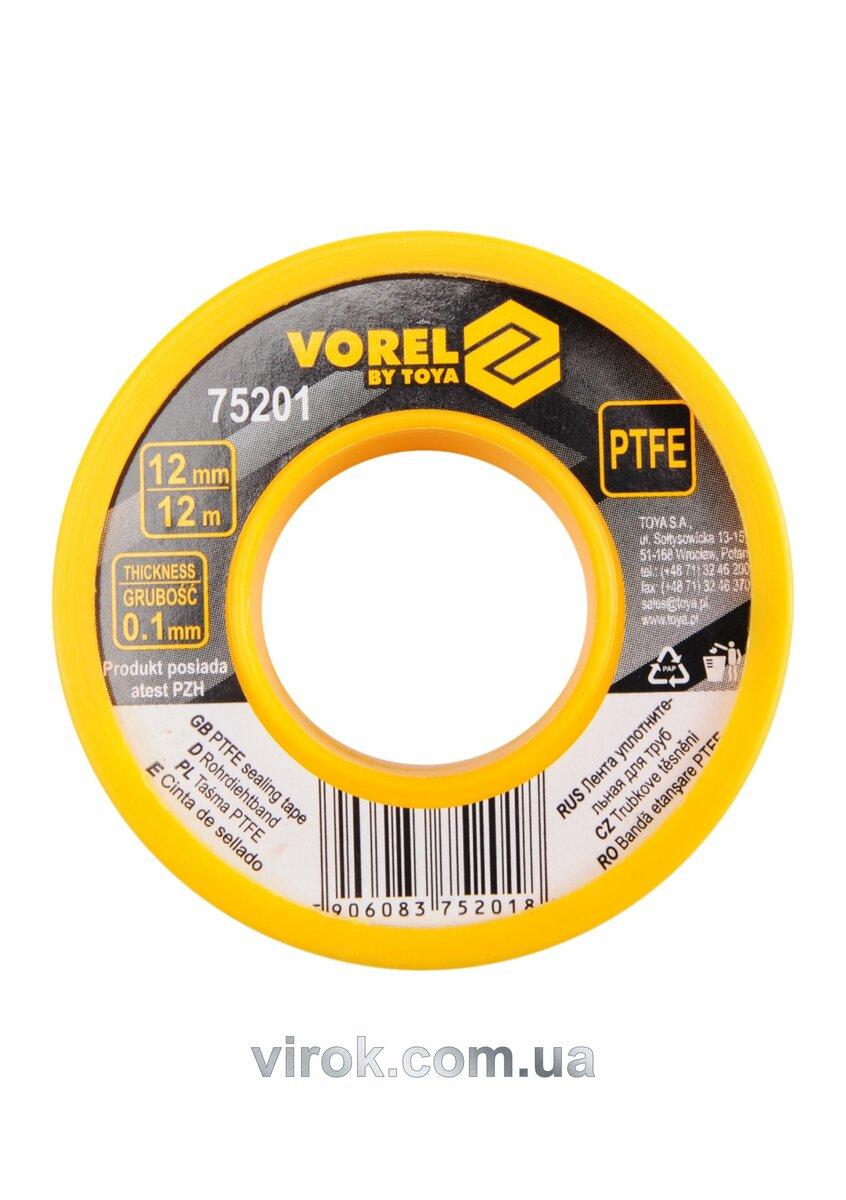 Фум - стрічка VOREL тефлонова ущільнююча, l= 12 м, b= 12 мм, h= 0,1мм
