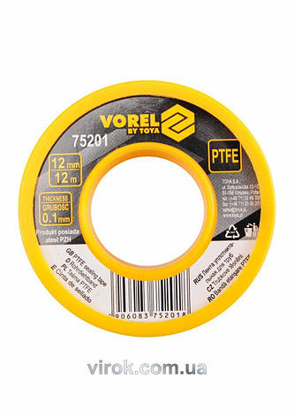 Фум - стрічка VOREL тефлонова ущільнююча, l= 12 м, b= 12 мм, h= 0,1мм, фото 1