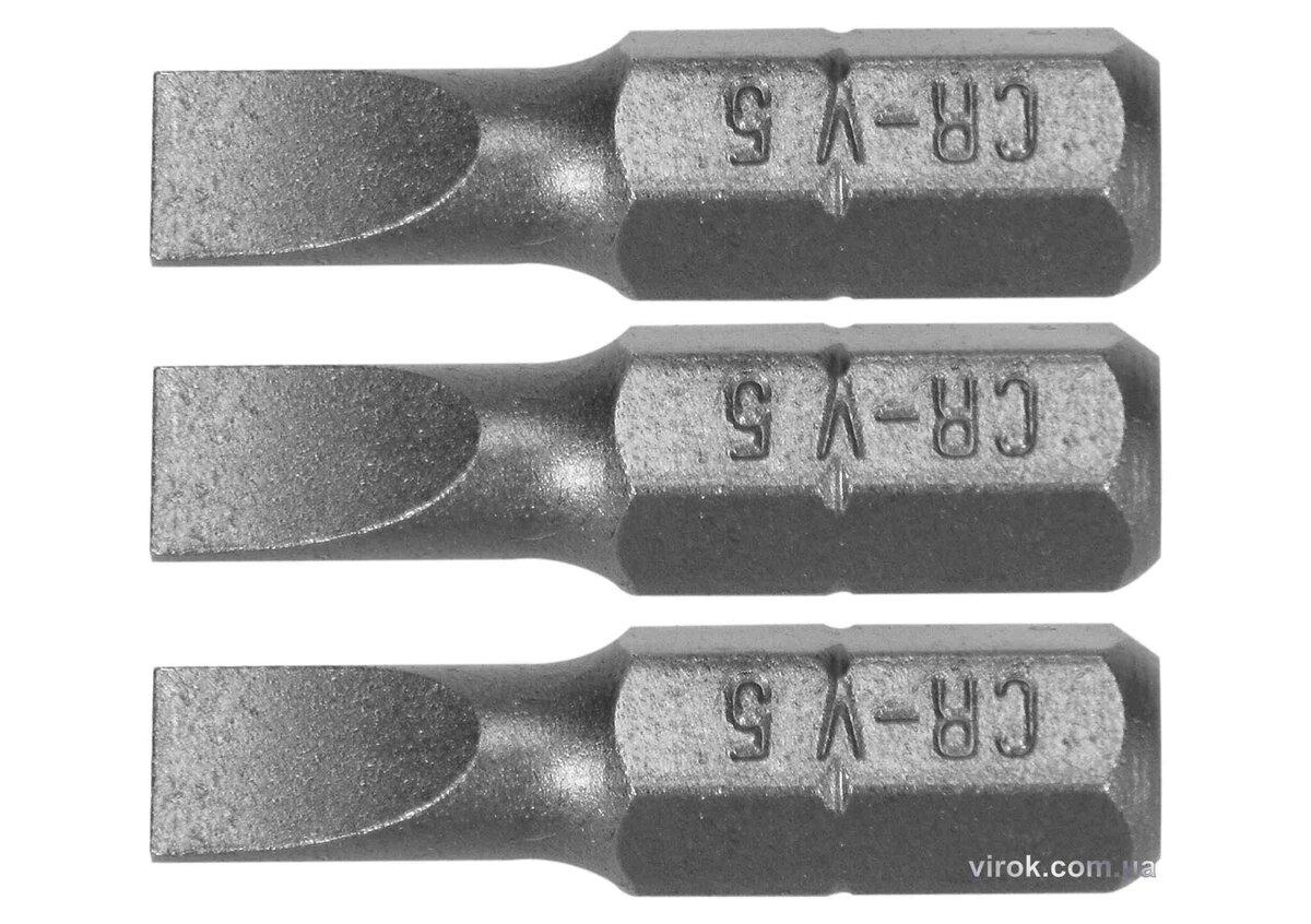 Насадка викруткова STHOR : шліц SL5 x 25 мм, HEX 1/4", Cr-V, 3 шт