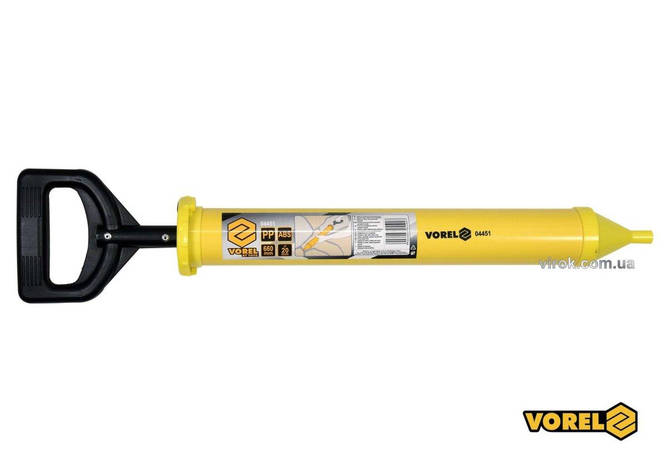 Шприц для нанесення будівельних сумішей VOREL, l=660 мм, пластиков. корпус Ø=60 мм, сопло Ø=10 мм, фото 1
