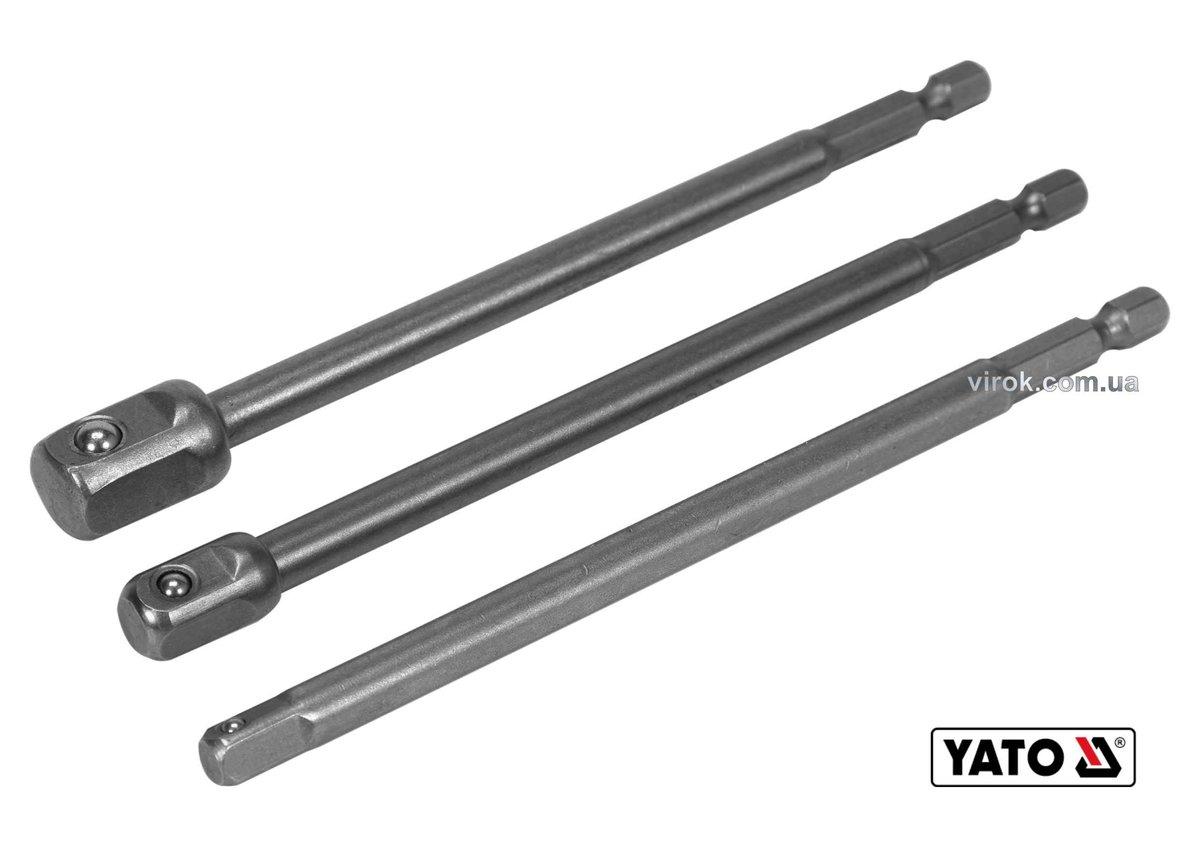Тримачі-адаптери торцевих головок YATO : квадрат- 1/4", 3/8", 1/2", L= 150 мм, HEX-1/4", Cr-V, 3 шт