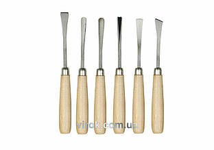 Стамески фігурні VOREL з дерев. ручкою, (набір) 6 шт. [15/60]