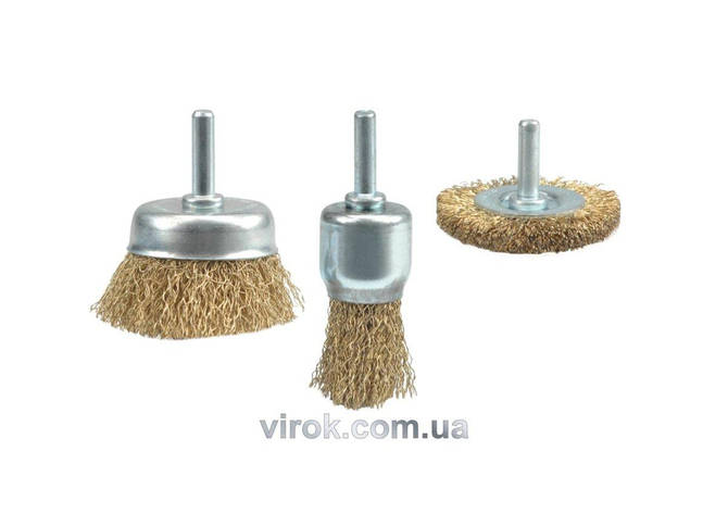 Щітка - крацовка зі стержнем VOREL, Набір 3шт, Ø-25;50;50мм [12/60], фото 1
