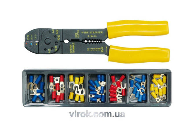 Кліщі для обтискання і зачистки проводів VOREL з контактними наконечниками, кпл. 100 шт. [25/50], фото 1