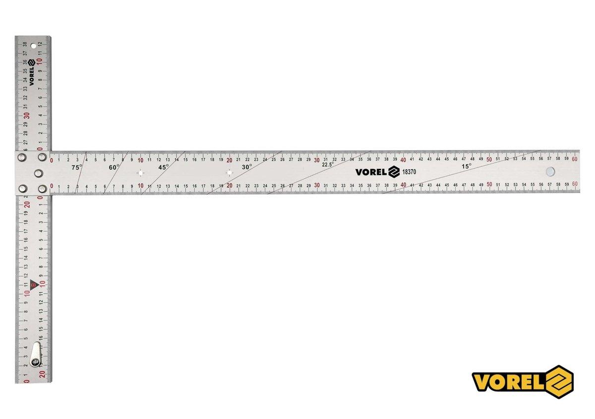 Кутник алюмінієвий VOREL : 600 х 390 мм, з розмітками кутів 15-75°