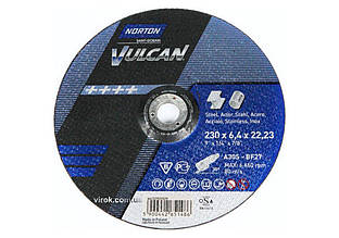 Диск шліфувальний по металу і нержав. сталі "NORTON VULCAN"; Ø= 230/22,2 мм, t= 6.4 мм