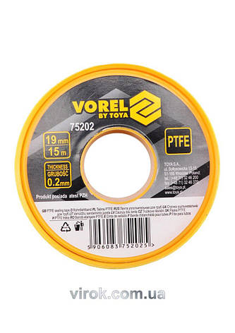 Фум - стрічка VOREL тефлонова ущільнююча, l= 15 м, b= 19 мм, h= 0,2мм, фото 1