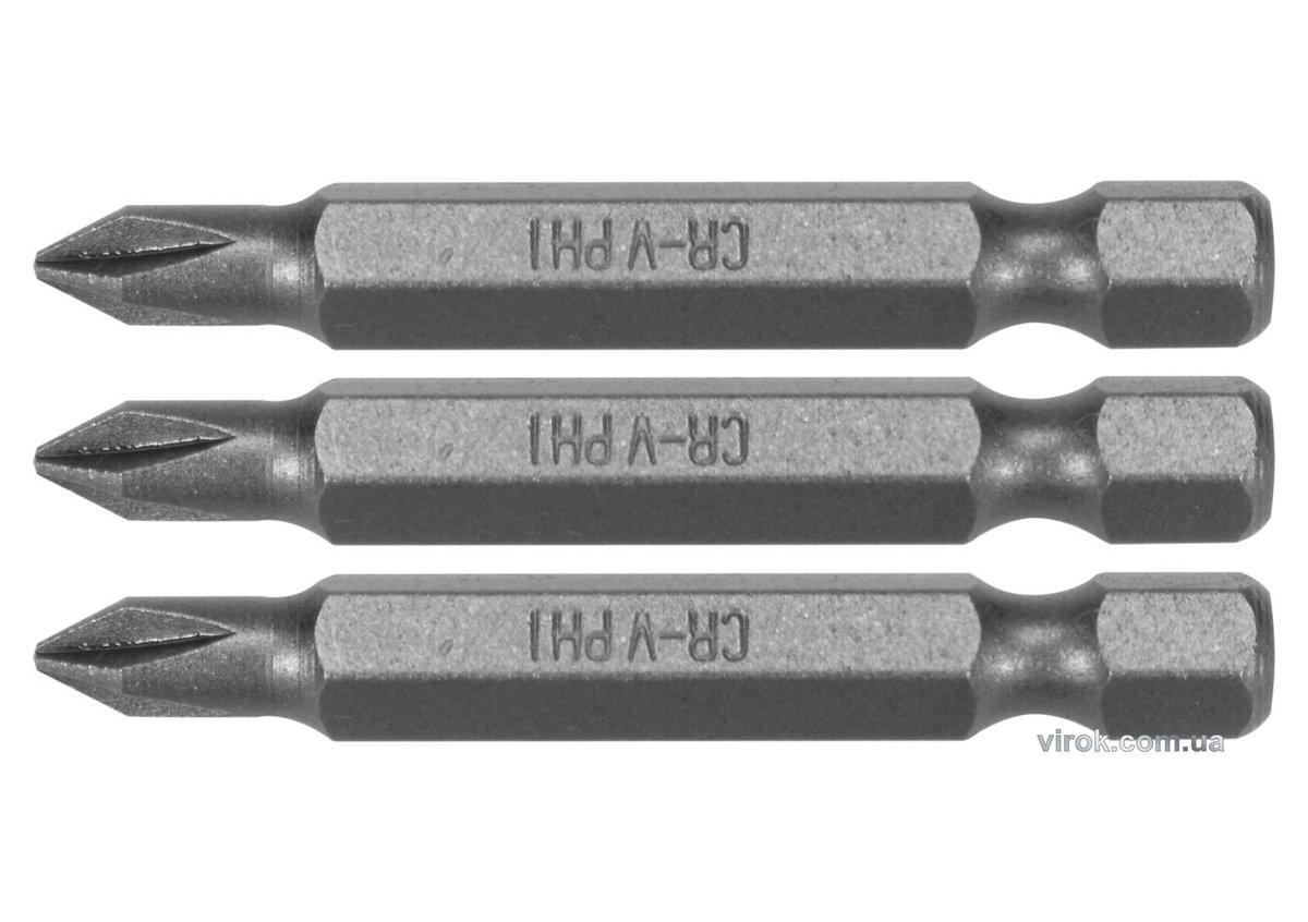 Насадка викруткова STHOR: Phillips PH1 x 50 мм, HEX 1/4", Cr-V, 3 шт