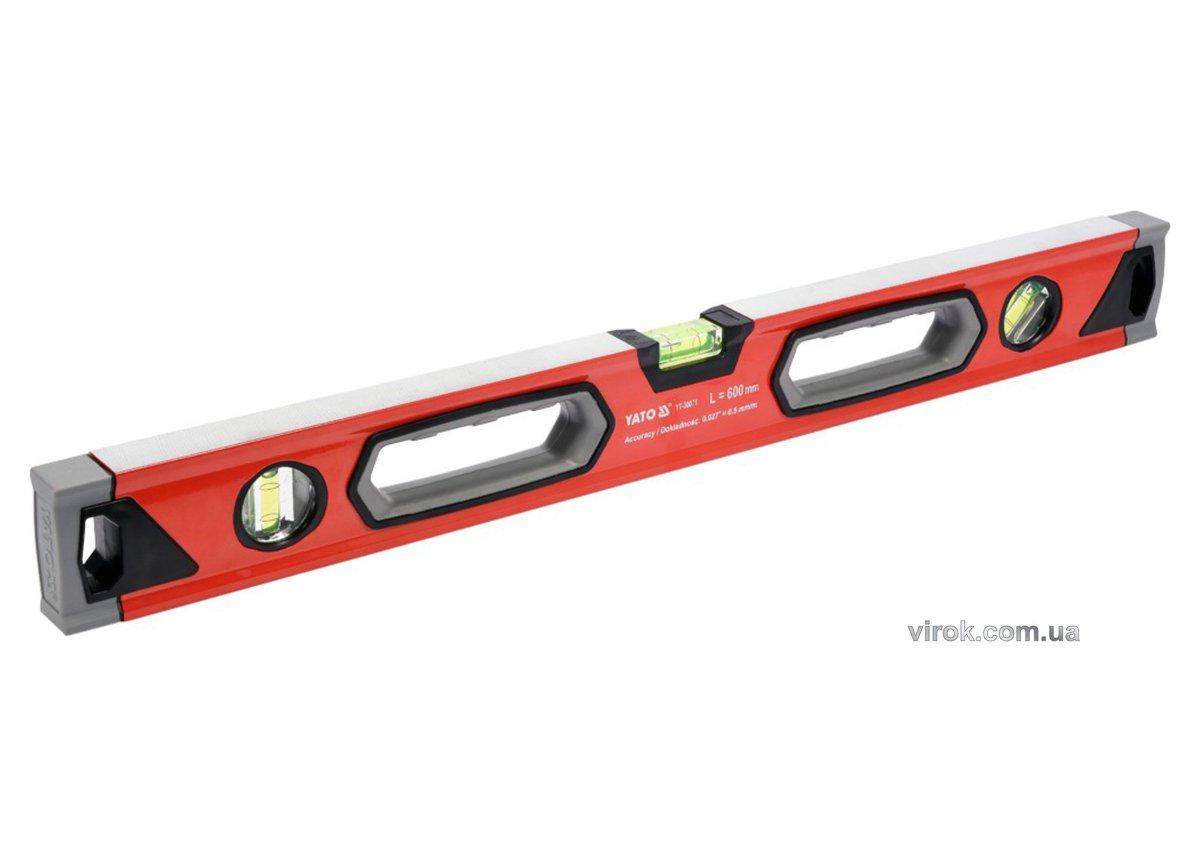 Рівень алюмінієвий YATO : L= 60 см. 3 капсули, 2 ручки
