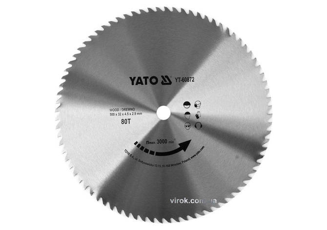 Диск пиляльний по дереву YATO: 500x32x4.5 мм, 80 зубців, R.P.M до 3000 1/хв, фото 2