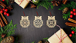 Набір Дерев'яних, Новорічних Ялинкових Іграшок 3 шт.