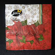 Серветки новорічні паперові Silken "Червоний бант" 3 шари 18 штук, фото 2