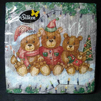 Новорічні паперові серветки Silken "Ведмедики" 2 шари 16 штук