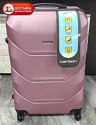Валіза середня пластикова CARBON 147  розмір М 75 літрів рожеве-золото
