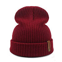 Женская шапка бини в рубчик бордовый