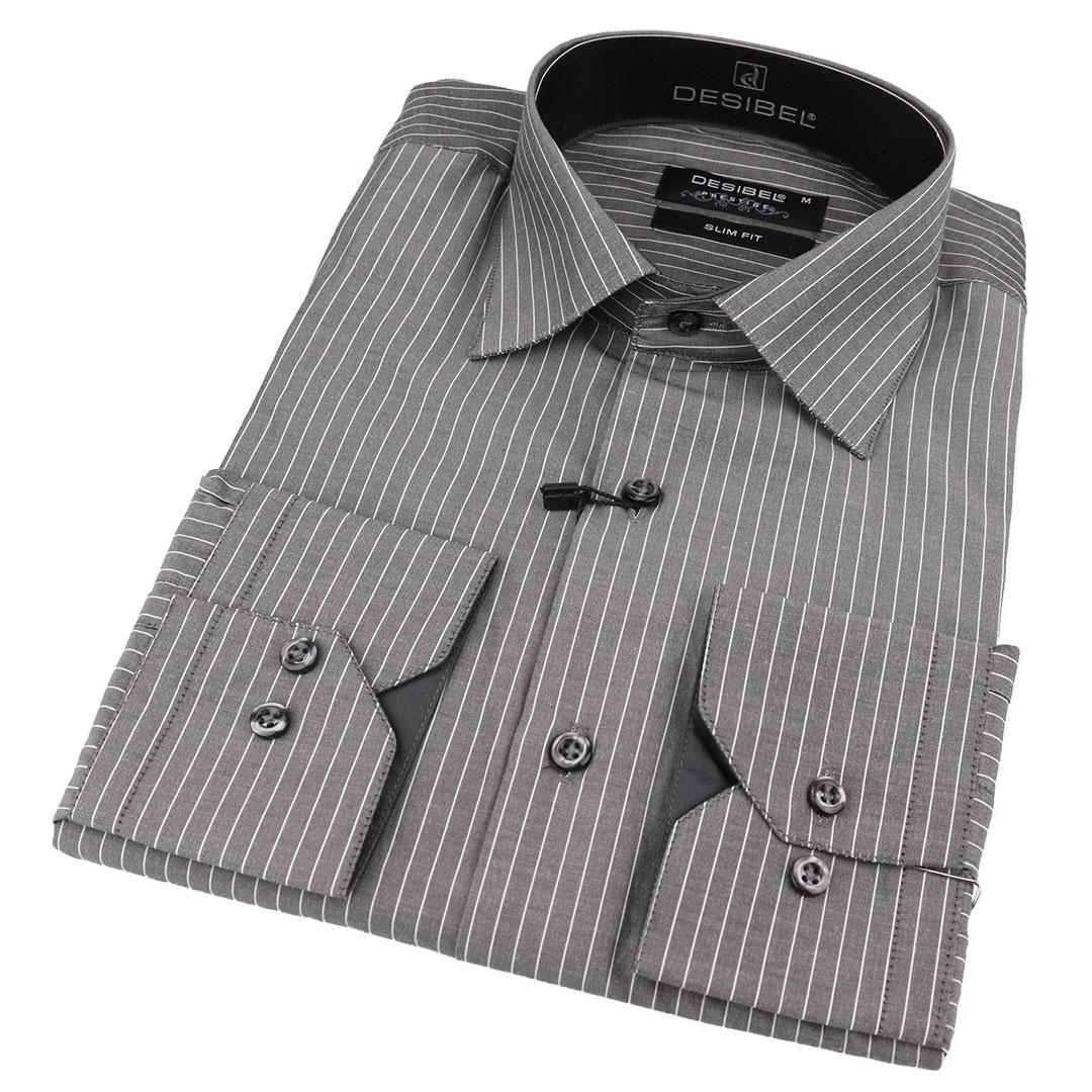 Чоловіча сіра сорочка Desibel 0310 NDS 21 у дрібну смужку, фото 1