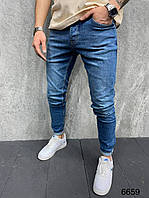 Мужские потертые синие джинсы зауженные slim fit, Мужские узкачи Турция весна осень