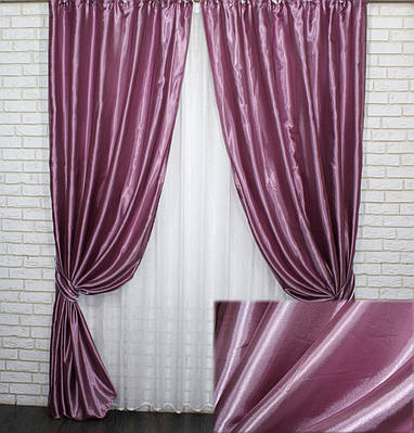 Атласні штори (2шт. 1х2,7м.), колір ліловий. Код 800ш 31-203