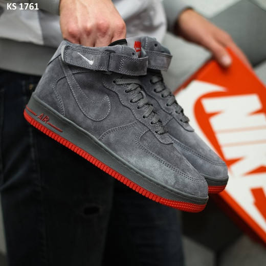Зимові чоловічі кросівки Nike Air Force, сірі / високі кроси на хутрі Найк аір Форс