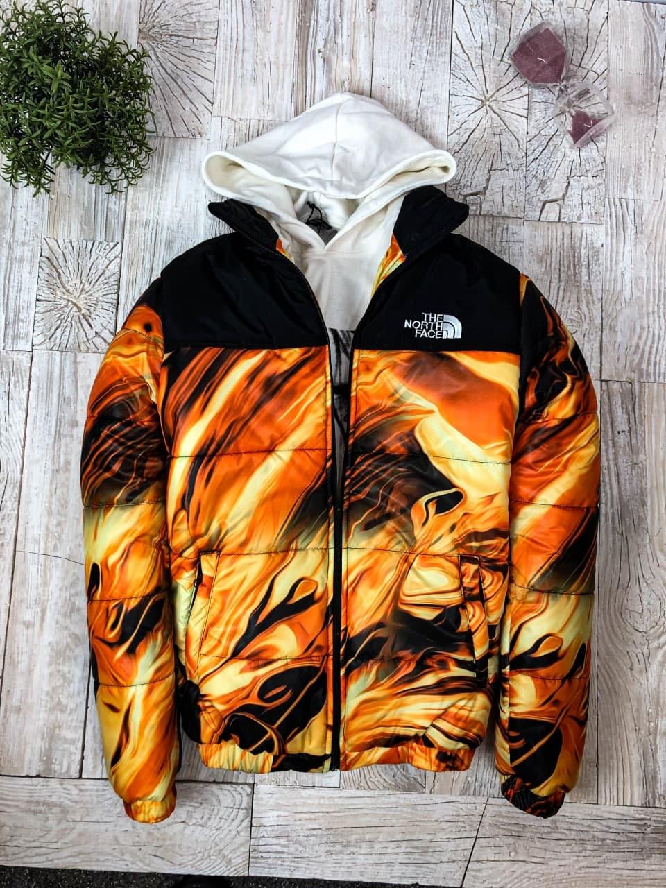 Куртка чоловіча весна-осінь помаранчева з принтом вогню The North Face (TNF) Flame