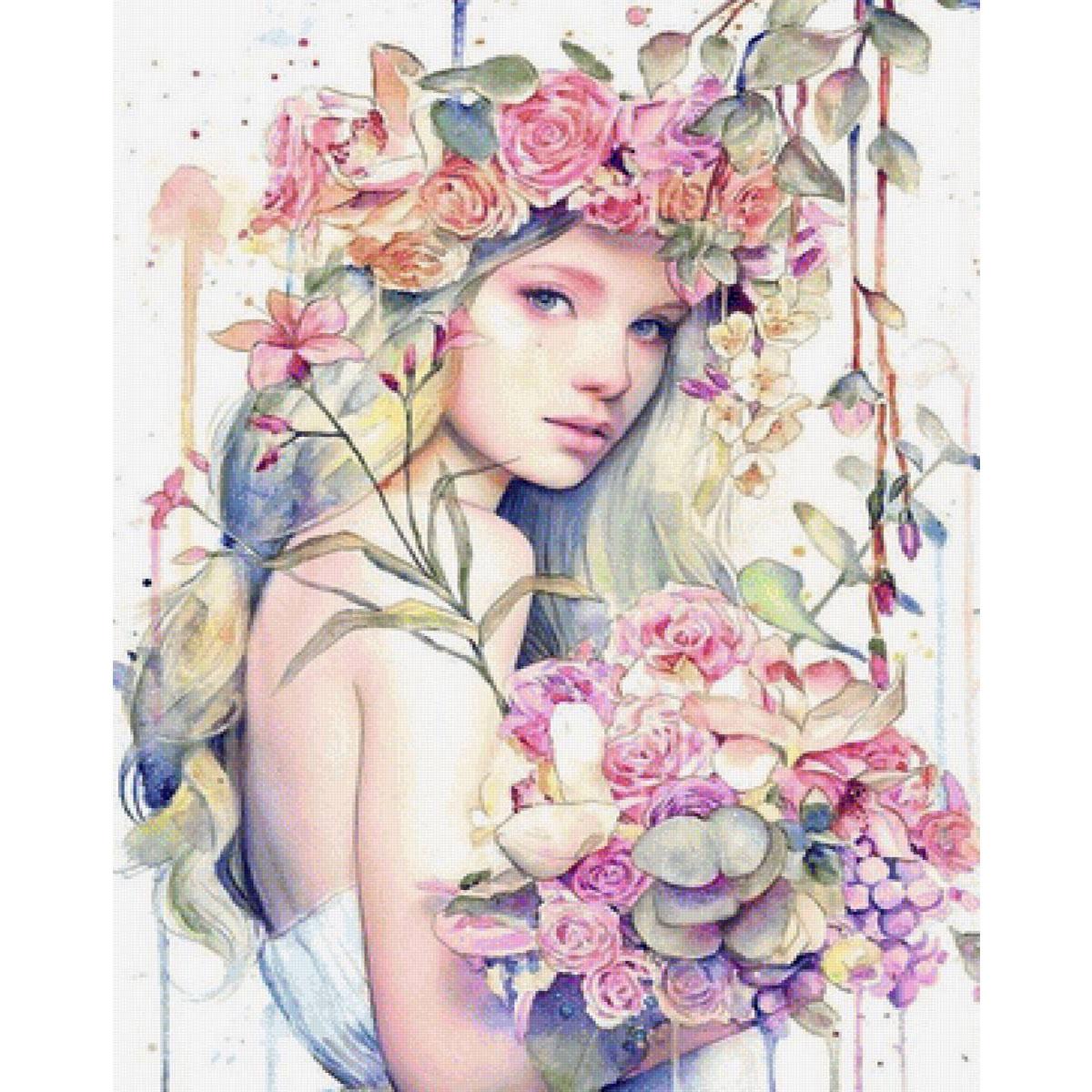 Алмазна мозаїка SANTI "Дівчина-весна", 40*50см на підрамнику, фото 1