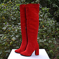 Замшеві ботфорти на високому каблуці