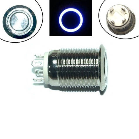 Кнопка 12мм поворотна, 12-24В, синій LED, 4pin, 12A-D, фото 1