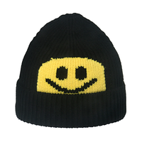 Шапка c смайлом/шапка женская / черная шапка / детская шапка / подростковая шапка/ желтый
