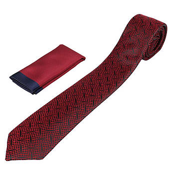 Бордова чоловіча краватка Pierre Cavelli SPCompo-bordo2110 з хусткою