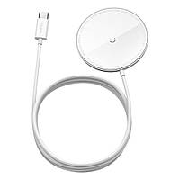 Бездротовий зарядний пристрій Baseus Simple Mini Magnetic For IP12-13 with Type-C Cable, White (WXJK-F02)