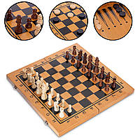 Настольная игра 3 в1 шахматы, нарды, шашки бамбуковые Zelart Chess Tactic Set341-163 (40x40 см)