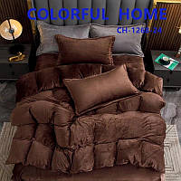 Велюровий комплект постільної білизни Євро розмір 200*230 Колір: Шоколадний