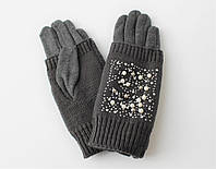 Жіночі кашемірові теплі рукавички, в'язання бісером сірі