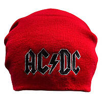 Зимова шапка біні з вишивкою AC/DC Logo двошарова червона