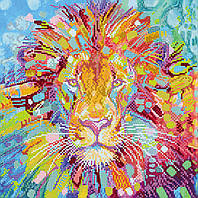Схема для вишивання бісером на натуральному художньому холсті "Різнобарвний лев"