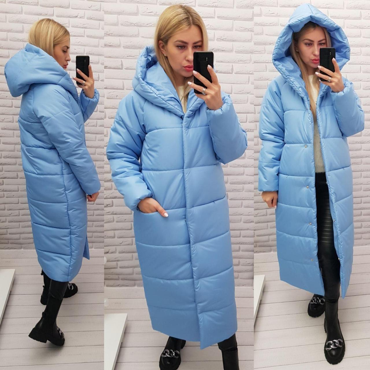 Зимова куртка пуховик Oversize, артикул A521, колір блакитний/ небесно-блакитного кольору
