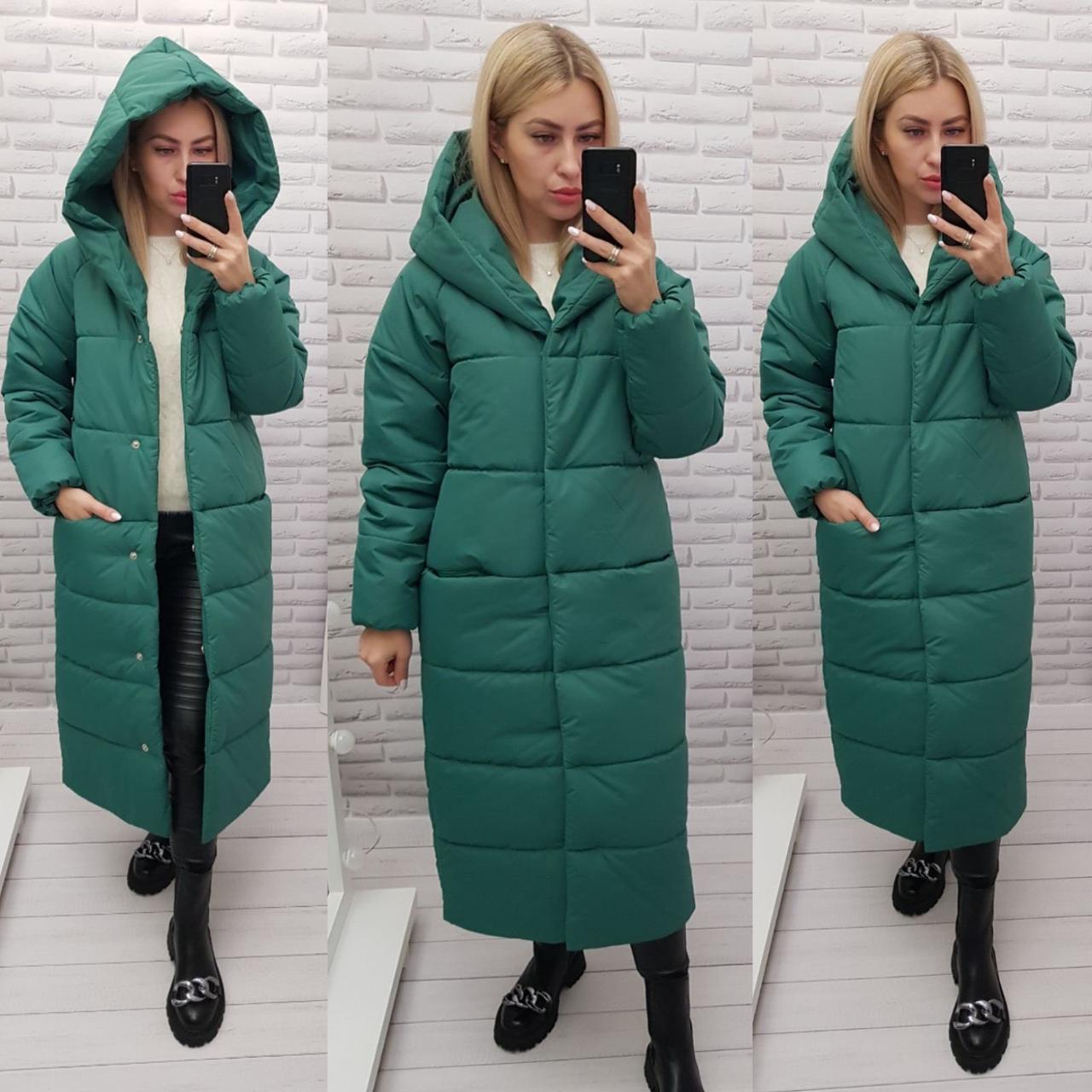 Зимова куртка пуховик Oversize, артикул A521, колір зелений