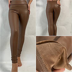 ТЕПЛЕЧІ лосини з екошкіри No085 коричневий (батал)