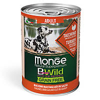 Monge Bwild Dog Adult М'ясні шматочки в соусі з індичкою, гарбузом і цукіні для дорослих собак усіх порід 400 г